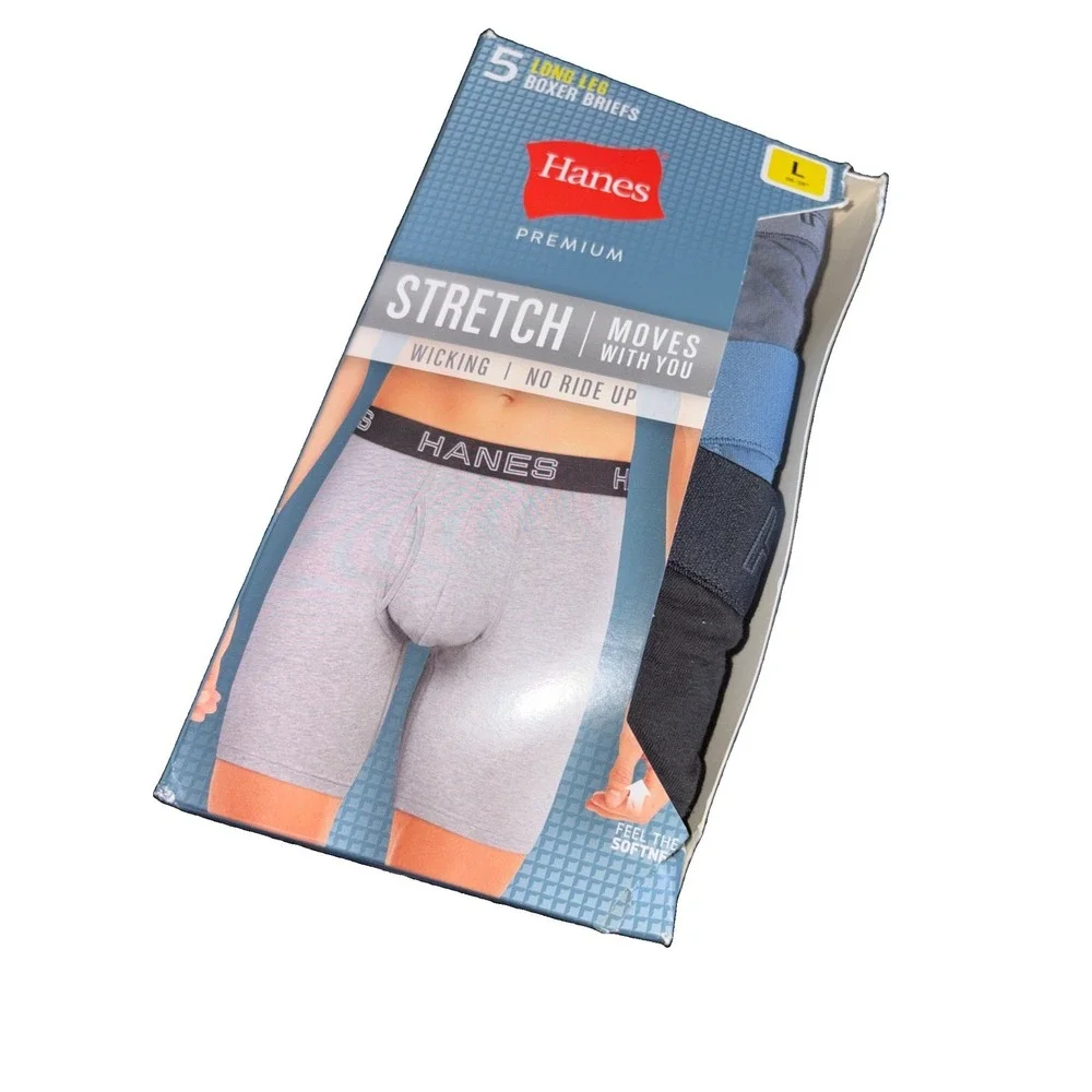 Hanes Premium Men's Stretch Long Leg Boxer Briefs 5pk - LARGE NEW Wicking